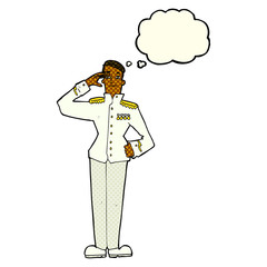 cartoon military man in dress uniform with thought bubble