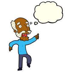 cartoon frightened old man with thought bubble