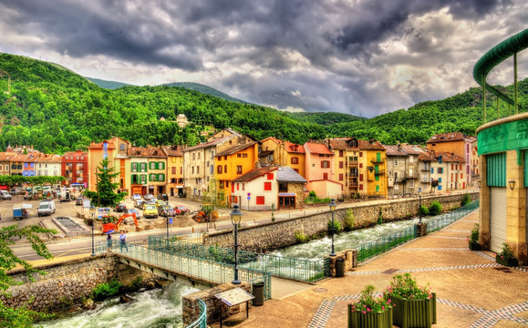Ax-les-Thermes with the Oriege river - France, Midi-Pyrenees