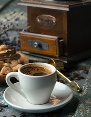 Cup of coffee and sugar