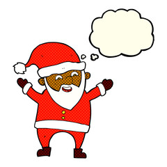 cartoon santa claus with thought bubble