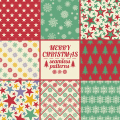 Retro Set Of Christmas And New Year Seamless Patterns.