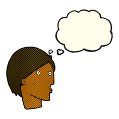 cartoon surprised face with thought bubble