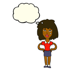 cartoon tough woman with thought bubble