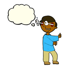 cartoon boy with popping out eyes with thought bubble