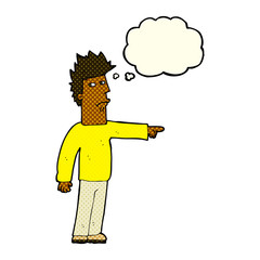 cartoon man pointing with thought bubble