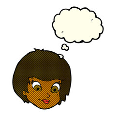 cartoon female face with thought bubble