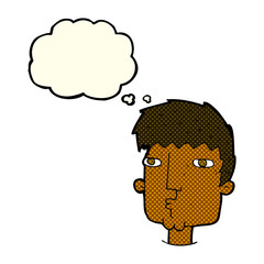 cartoon curious man with thought bubble