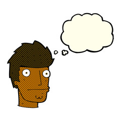 cartoon nervous man with thought bubble