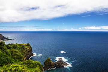 Madeira green beach, summer tropical seaside, Portugal