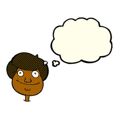 cartoon happy boy's face with thought bubble