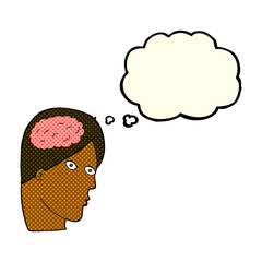 cartoon head with brain symbol with thought bubble