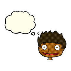 cartoon happy boy with thought bubble
