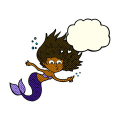 cartoon mermaid with thought bubble