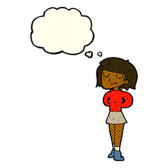 cartoon pleased woman with thought bubble