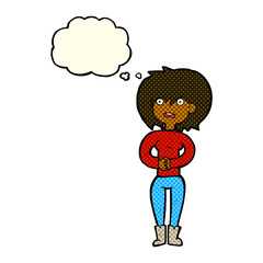 cartoon worried woman with thought bubble