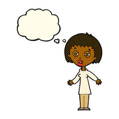 cartoon tired woman with thought bubble