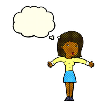 recommend clip art: cartoon woman shrugging shoulders with thought bubble