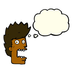 cartoon terrified man with thought bubble