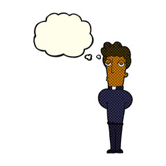 cartoon priest with thought bubble