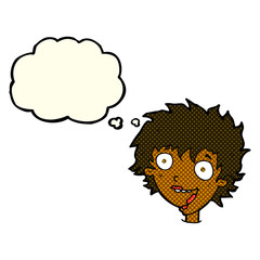 cartoon crazy excited woman with thought bubble