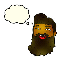 cartoon man with beard laughing with thought bubble