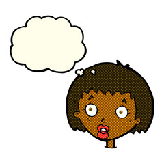 cartoon surprised female face with thought bubble