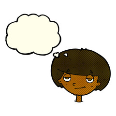 cartoon smug looking boy with thought bubble