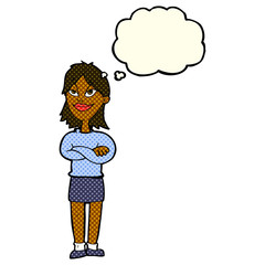 cartoon proud woman with thought bubble