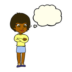 cartoon proud woman with thought bubble