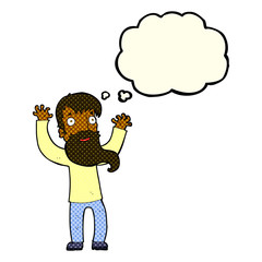 cartoon excited man with beard with thought bubble