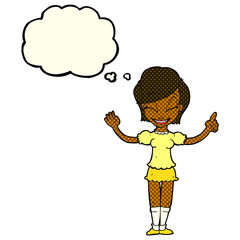 cartoon pretty girl with idea with thought bubble