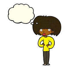 cartoon surprised woman with thought bubble
