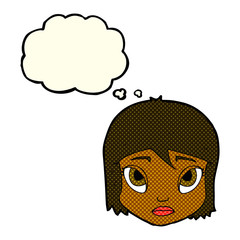 cartoon female face with thought bubble