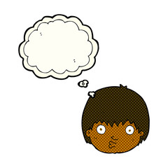 cartoon curious boy with thought bubble