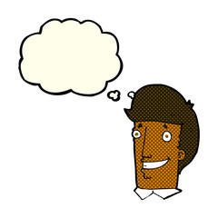 cartoon happy man with thought bubble