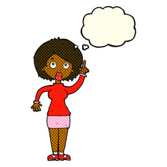 cartoon woman with idea with thought bubble