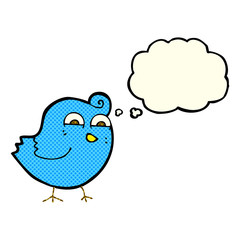 cartoon funny bird with thought bubble