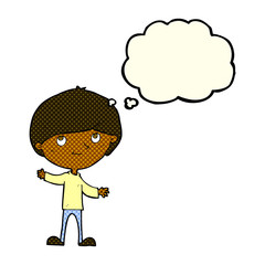 cartoon happy boy with thought bubble