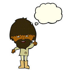 cartoon hippie man in wellington boots with thought bubble