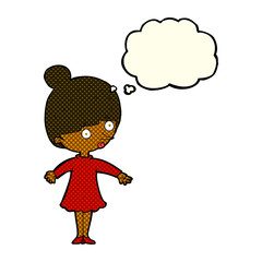 cartoon surprised woman with thought bubble