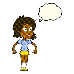 cartoon surprised woman with thought bubble