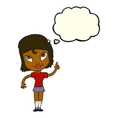cartoon woman with idea with thought bubble