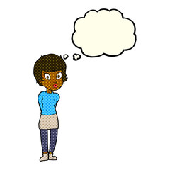 cartoon pretty woman with thought bubble