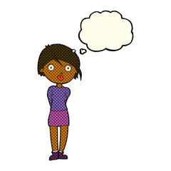 Obraz premium cartoon surprised girl with thought bubble