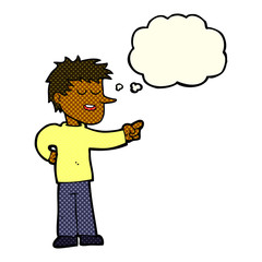 cartoon man pointing with thought bubble