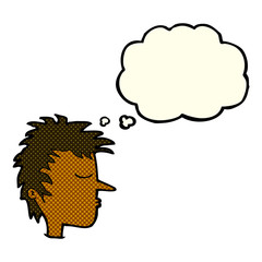 cartoon male face with thought bubble