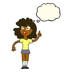 cartoon woman making point with thought bubble