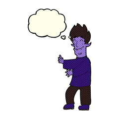 cartoon excited vampire with thought bubble