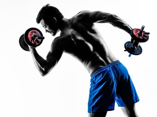 man exercising fitness weights silhouette